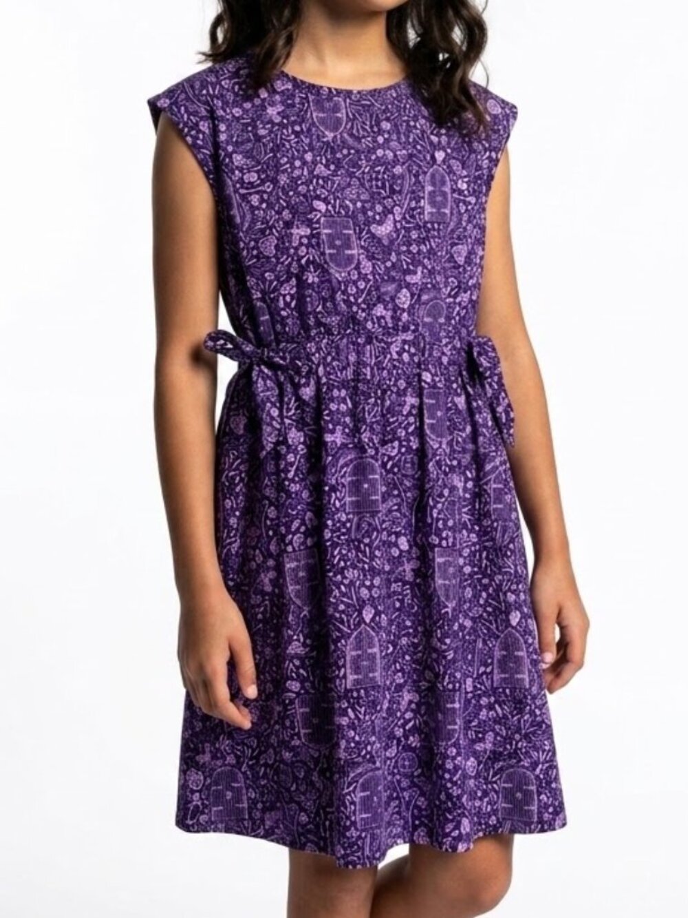 Free Assembly Whimsigoth Fairycore Mushroom Botanical Dress Girls L 10-12 Purple